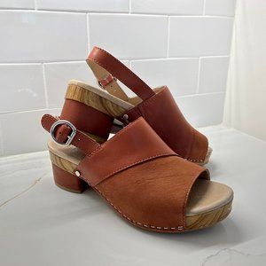 Dansko MADALYN Slingback Cinnamon Burnished Calf Leather Open Toe Clog Sandal 37